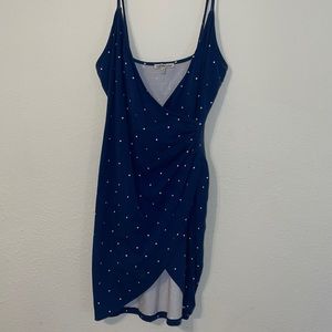 Blue polka dot dress.